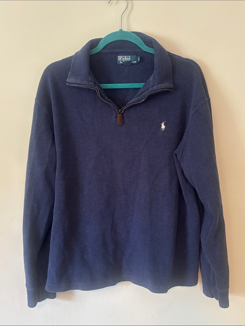 Polo Ralph Lauren Estate Rib Quarter Zip Sweater Mens Large Blue Cotton Pullover